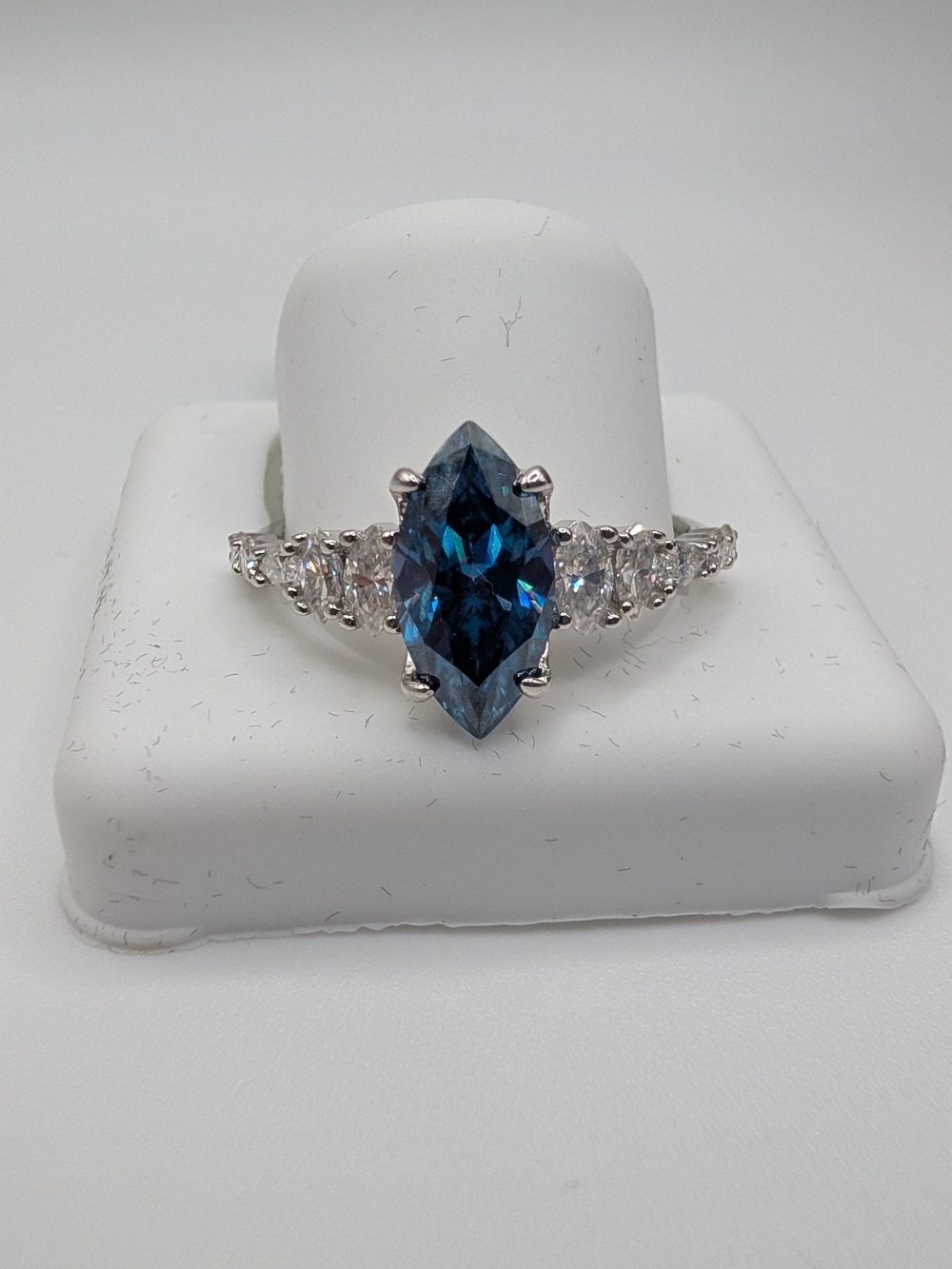 ​Moissanite Blue Sapphire Marquise Silver Ring Size 9 NWT